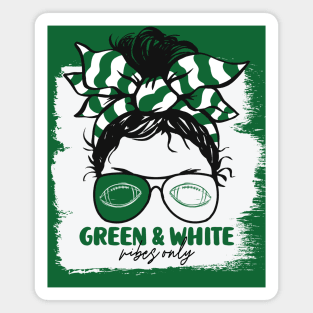 Green and White Vibes Only Football Mom Messy Hair Gameday Magnet